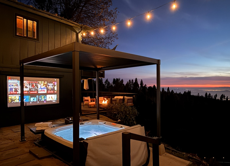 Views and movies at the spa & outdoor fireplace