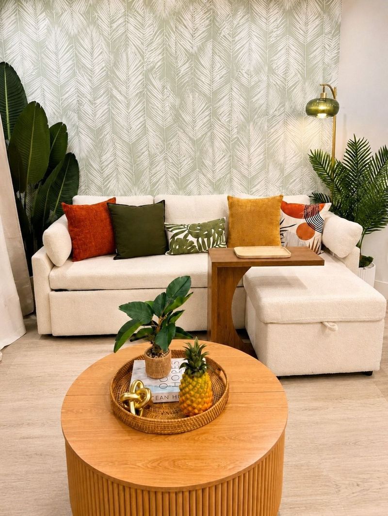 Bright and inviting living room with Smart TV and cozy seating